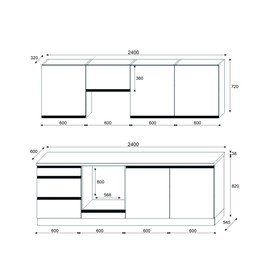 Kitchen unit MARINA 240 cm craft oak/high-gloss black