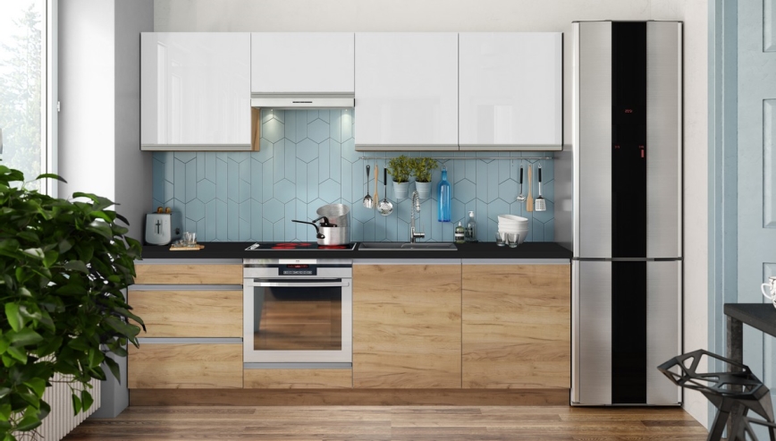 Kitchen unit MARINA 240 cm Craft Oak/high-gloss white