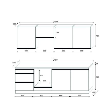 Kitchen unit MARINA 240 cm Craft Oak/high-gloss white