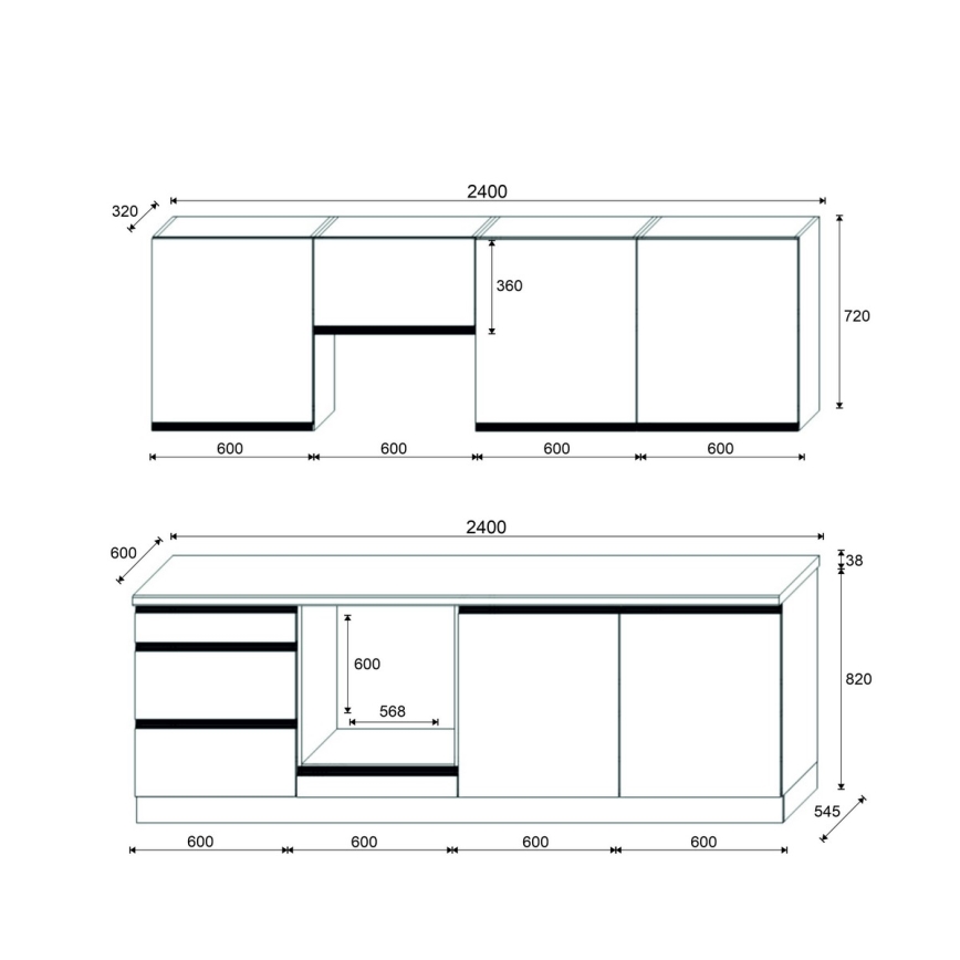 Kitchen unit MARINA 240 cm Craft Oak/high-gloss white