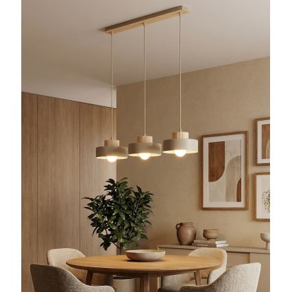 KIVI cable-hung pendant light, 3xE27/15W/230V, beige