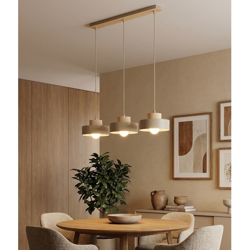 KIVI cable-hung pendant light, 3xE27/15W/230V, beige