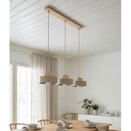 KIVI cable-hung pendant light, 3xE27/15W/230V, beige