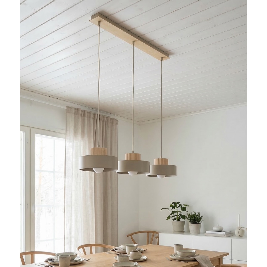 KIVI cable-hung pendant light, 3xE27/15W/230V, beige