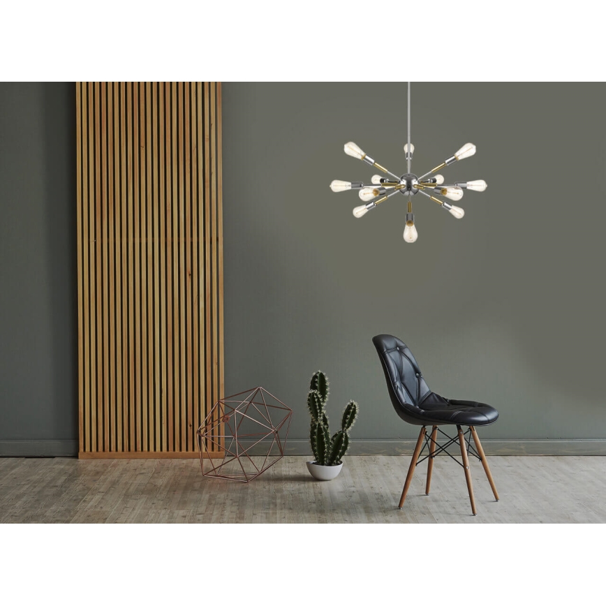 Chandelier on a pole COMET 12xE27/11W/230V shiny chrome/gold