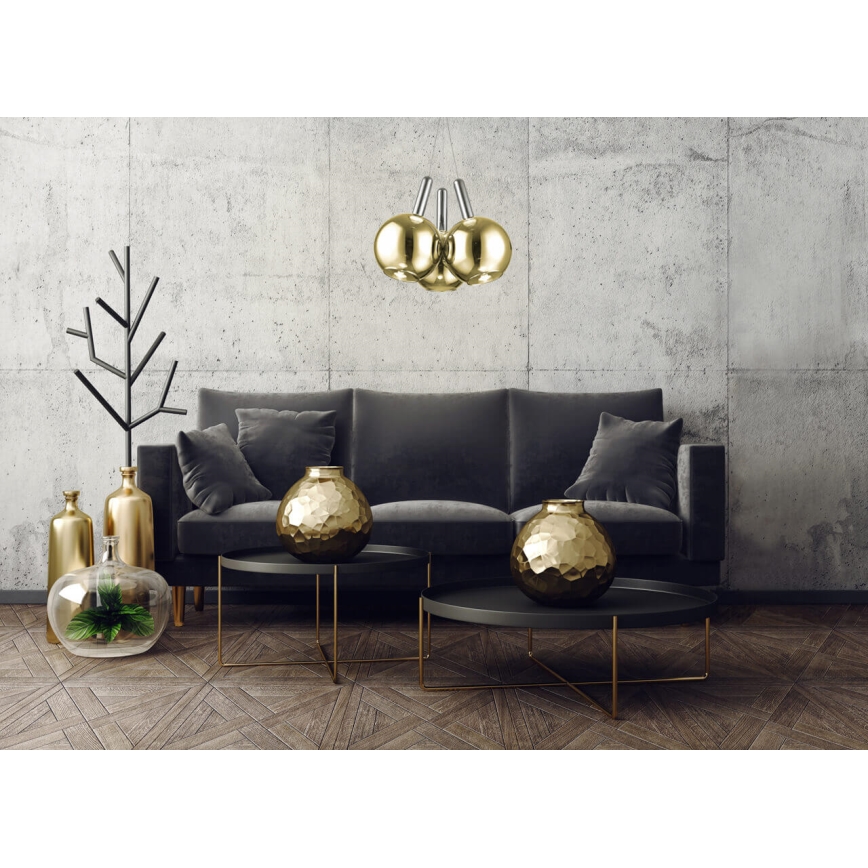 LED Chandelier on a string BALLS 3xLED/5W230V gold/matte chrome
