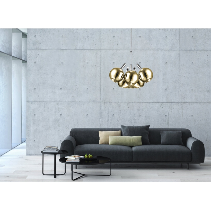 LED Chandelier on a string BALLS 6xLED/5W230V gold/matte chrome