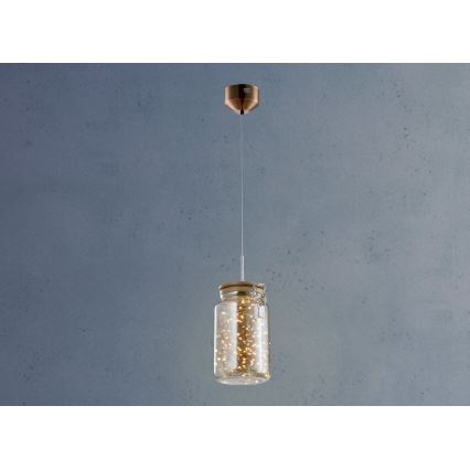 LED Chandelier on a string JAR LED/5W/230V copper/wood