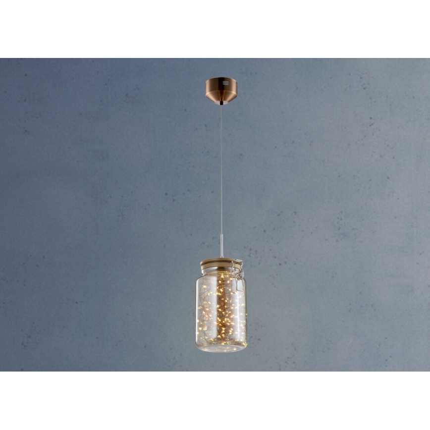 LED Chandelier on a string JAR LED/5W/230V copper/wood