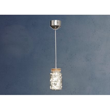 LED Chandelier on a string SHOCK LED/5W/230V shiny chrome/wood