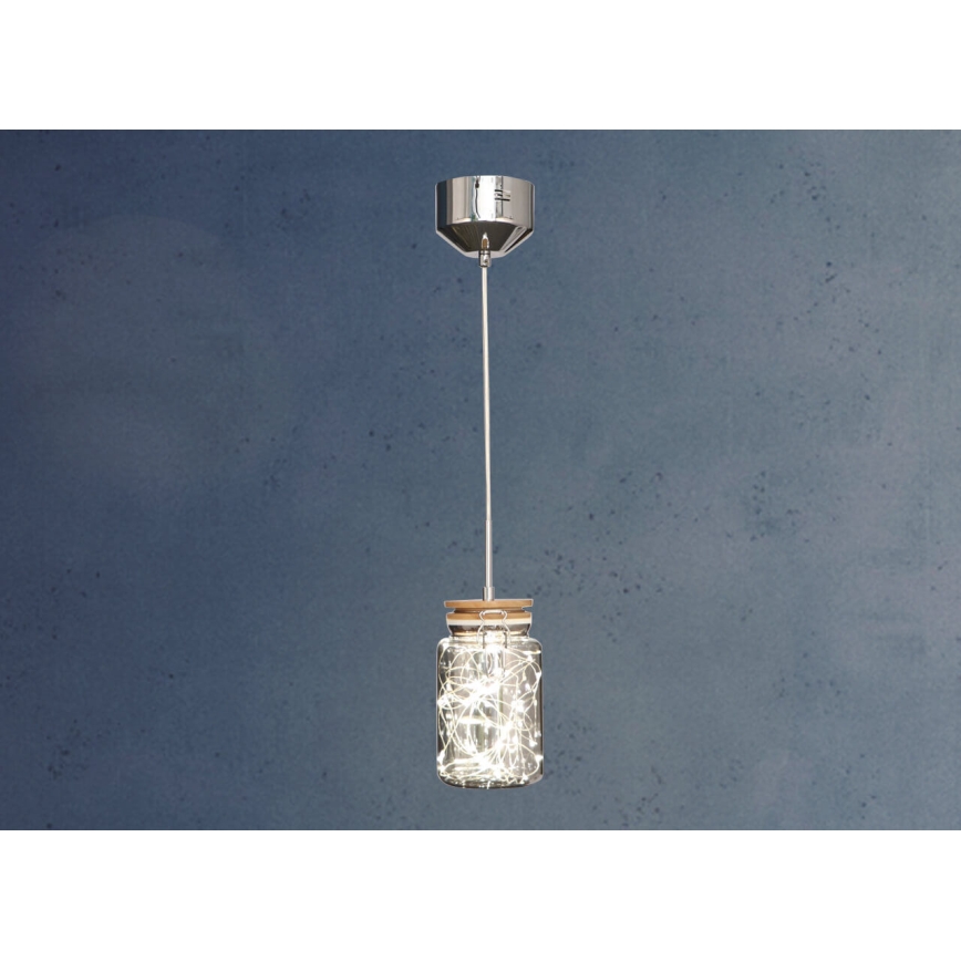 LED Chandelier on a string SHOCK LED/5W/230V shiny chrome/wood