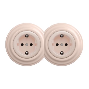 Kliklap - Double retro home socket with frame, SCHUKO 230V/16A, old-rose