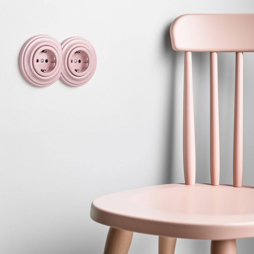 Kliklap - Double retro home socket with frame, SCHUKO 230V/16A, old-rose