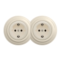 Kliklap - Double Retro SCHUKO Wall Socket with Frame, 230V/16A, Beige