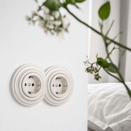 Kliklap - Double Retro SCHUKO Wall Socket with Frame, 230V/16A, Beige