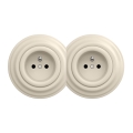 Kliklap - Double Retro Wall Socket with Frame, 230 V, Beige