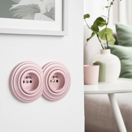 Kliklap - Double retro wall socket with frame 230V antique pink