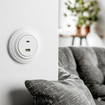 Kliklap - Retro A+C USB Socket with Frame, Snow White