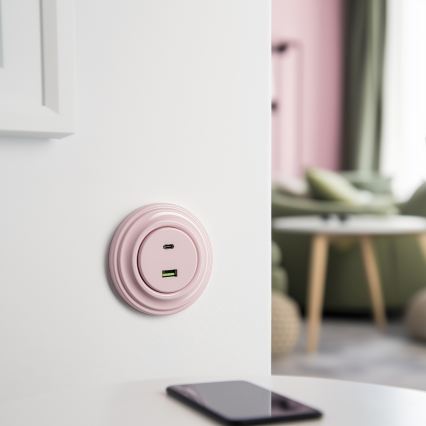 Kliklap - Retro A+C USB wall socket with frame, dusty rose