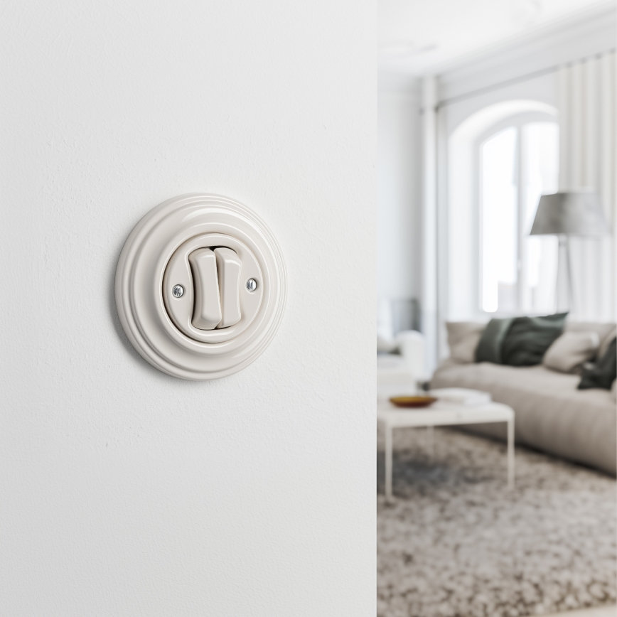 Kliklap - Retro Double Staircase Switch with Frame No. 6+6, Beige