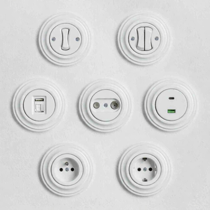 Kliklap - Retro Double Staircase Switch with Frame No. 6+6 in Snow White