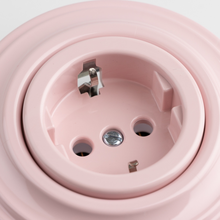 Kliklap - Retro SCHUKO 230V/16A Wall Socket with Frame, Antique Pink