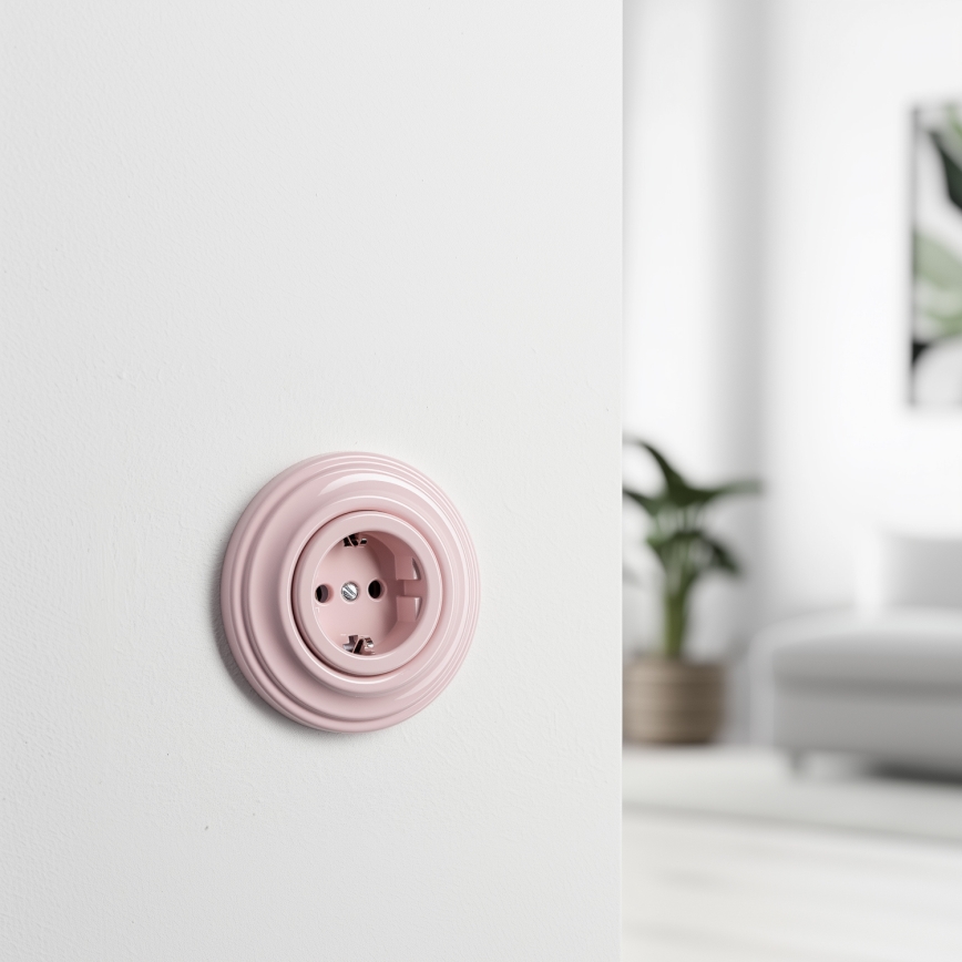 Kliklap - Retro SCHUKO 230V/16A Wall Socket with Frame, Antique Pink