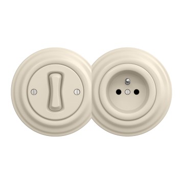 Kliklap - Retro single-pole switch No. 1 and 230V outlet with beige frame