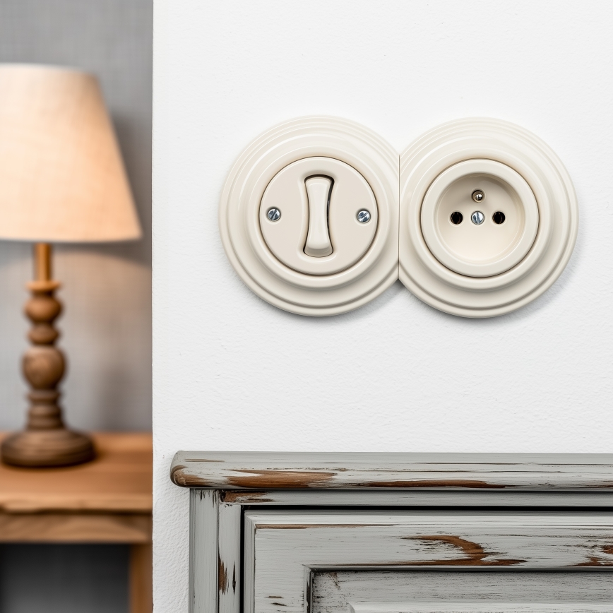 Kliklap - Retro single-pole switch No. 1 and 230V outlet with beige frame