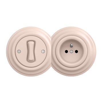 Kliklap – Retro single-pole switch No. 1 and 230V socket with frame, vintage pink