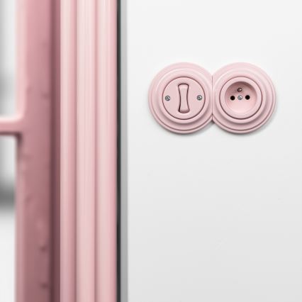 Kliklap – Retro single-pole switch No. 1 and 230V socket with frame, vintage pink