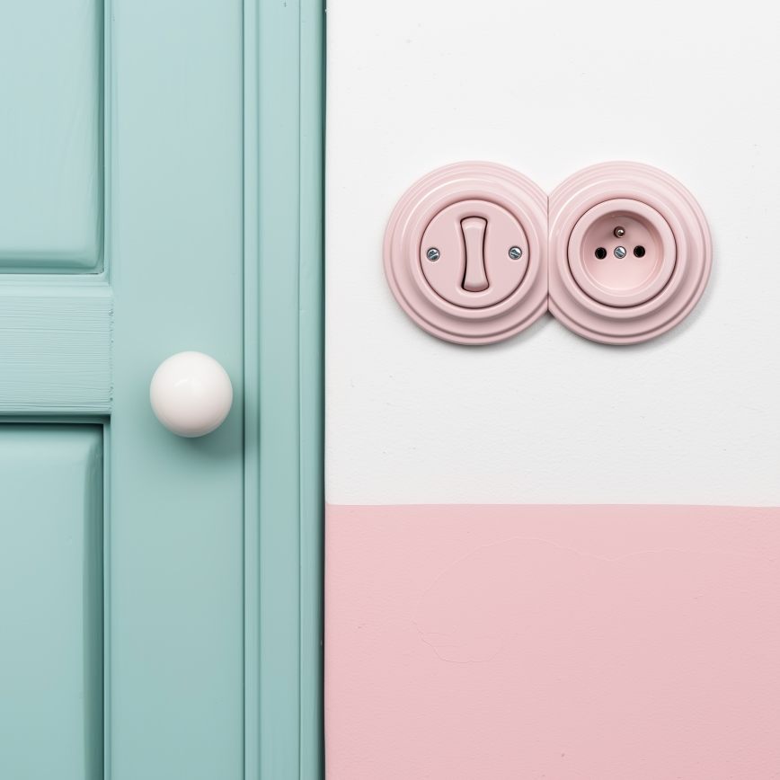 Kliklap – Retro single-pole switch No. 1 and 230V socket with frame, vintage pink