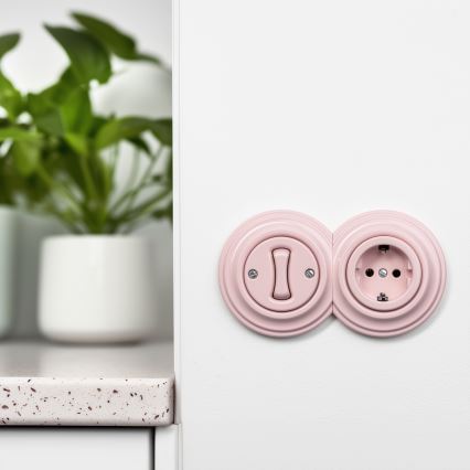 Kliklap - Retro single-pole switch No. 1 and Schuko 230V socket with frame, antique pink