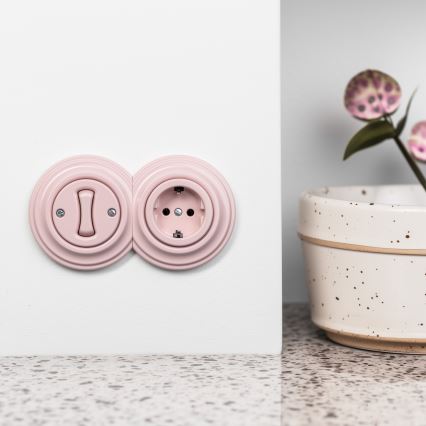 Kliklap - Retro single-pole switch No. 1 and Schuko 230V socket with frame, antique pink