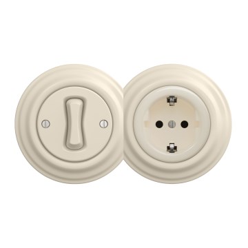 Kliklap - Retro single-pole switch No. 1 and SCHUKO 230V socket with frame, beige