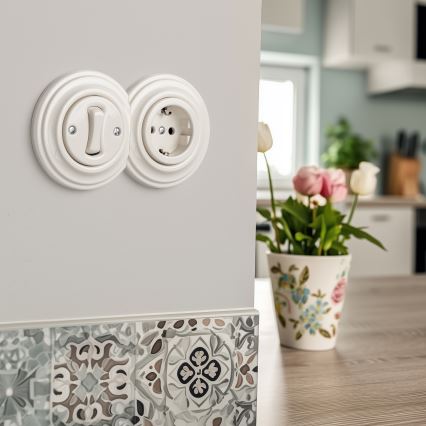 Kliklap - Retro single-pole switch No. 1 and SCHUKO 230V socket with frame, beige