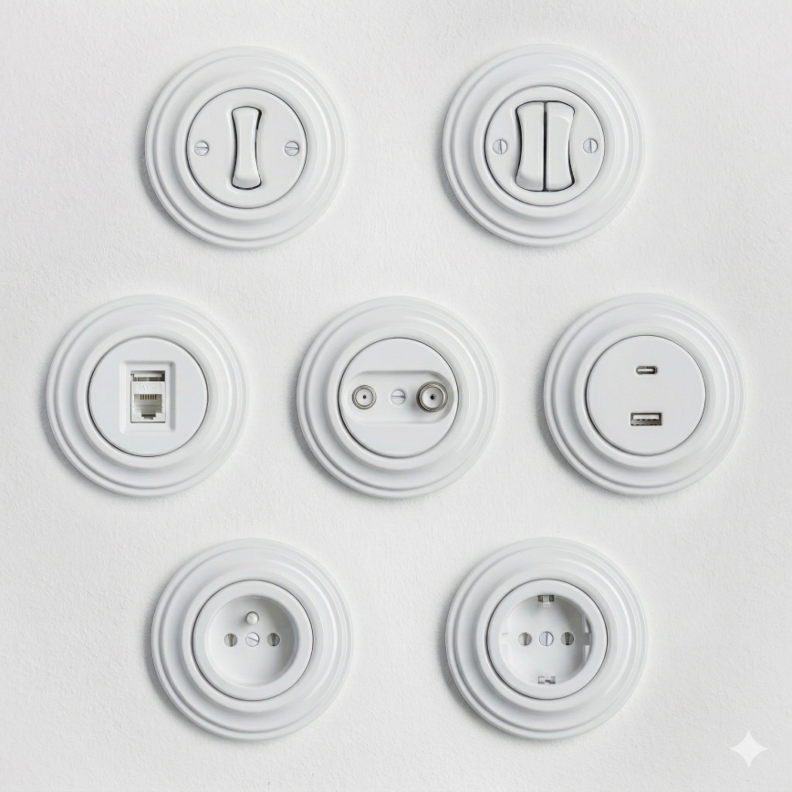 Kliklap - Retro single-pole switch with frame No. 1, Snow White