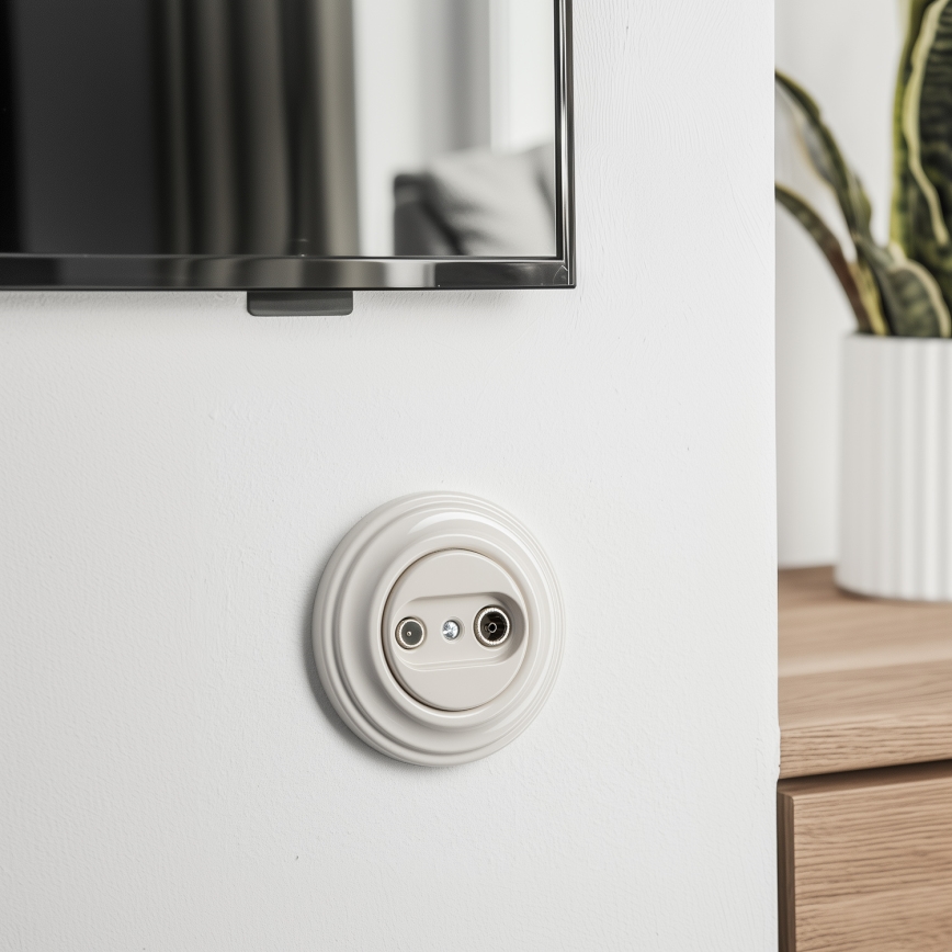 Kliklap - Retro TV & Radio pass-through socket with frame, beige