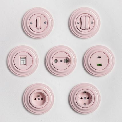 Kliklap - Retro TV+R wall socket (loop-through) with frame, vintage pink