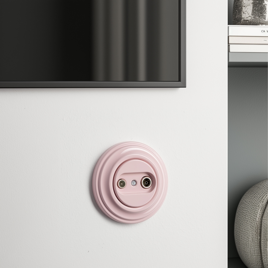 Kliklap - Retro TV+Radio Wall Outlet (End) with Frame, Old Rose