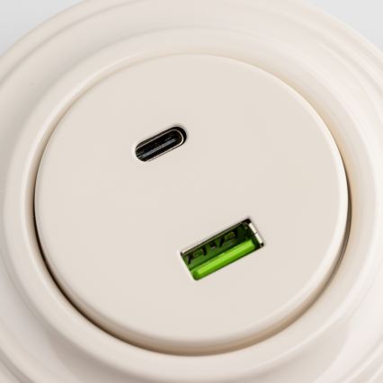 Kliklap - Retro USB wall socket A+C with frame, beige