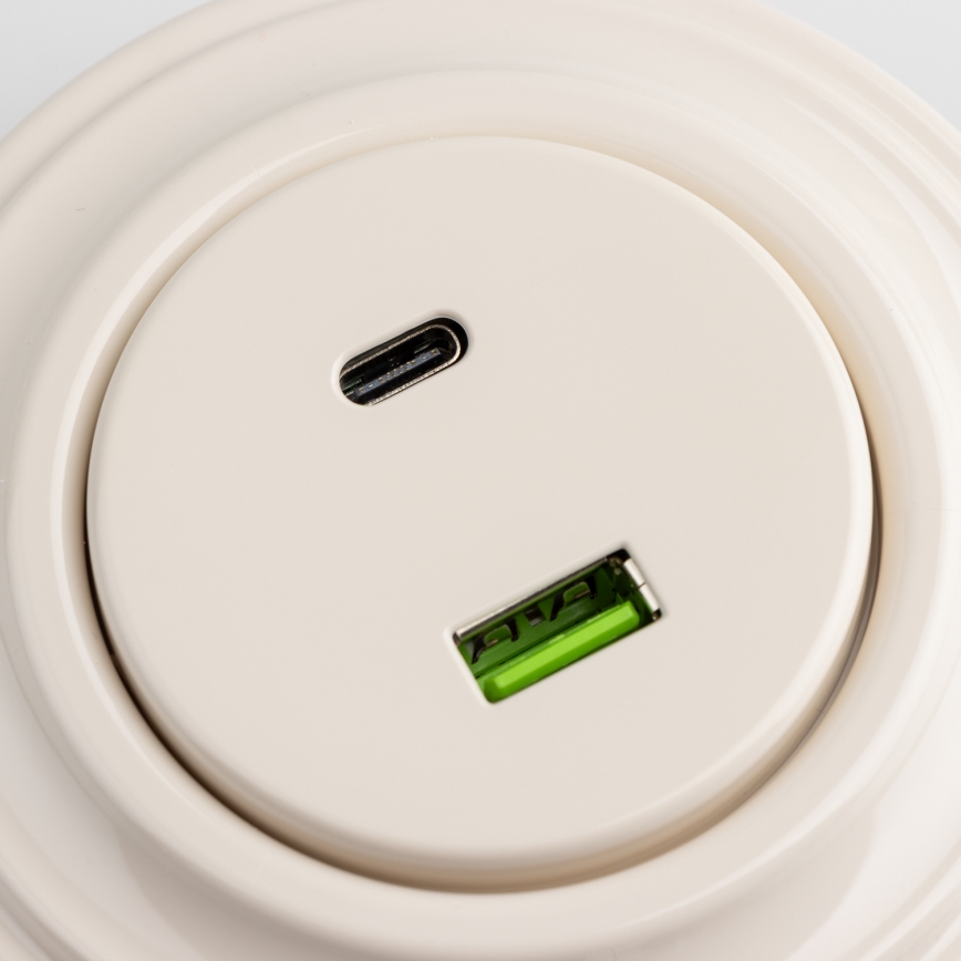 Kliklap - Retro USB wall socket A+C with frame, beige