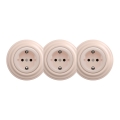 Kliklap - Triple retro Schuko wall socket with frame, 230V, antique pink