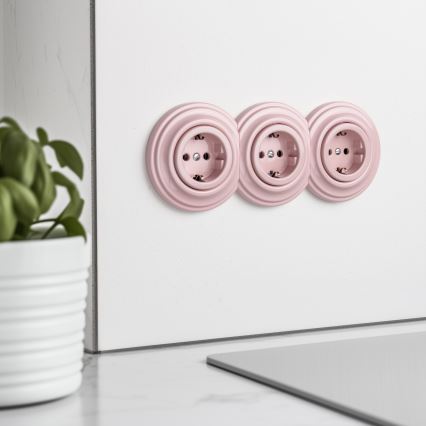 Kliklap - Triple retro Schuko wall socket with frame, 230V, antique pink