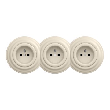 Kliklap - Triple Retro Wall Socket with Frame, 230V, Beige