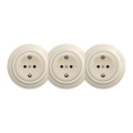 Kliklap - Triple retro wall socket with frame, SCHUKO 230V, Beige