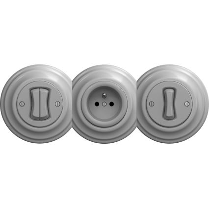 Kliklap - Vintage double staircase switch without frame no. 6+6 grey