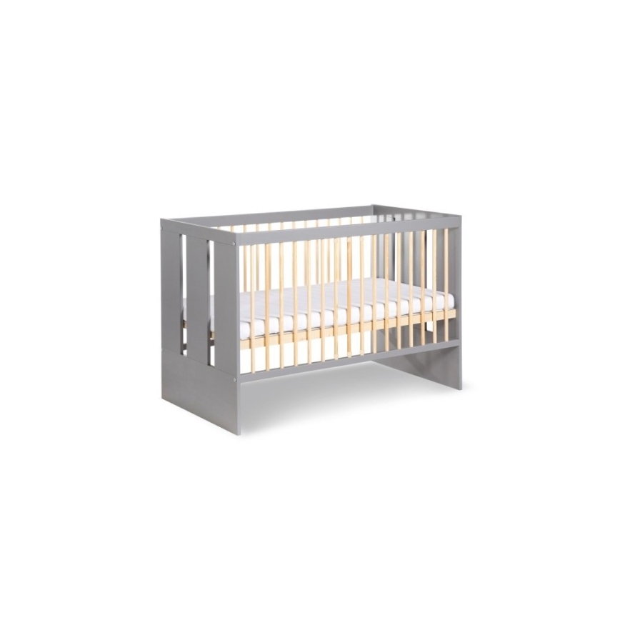 KLUPŚ - PAULINE 120x60 cm Baby Cot with Safety Rail, Pine/Grey