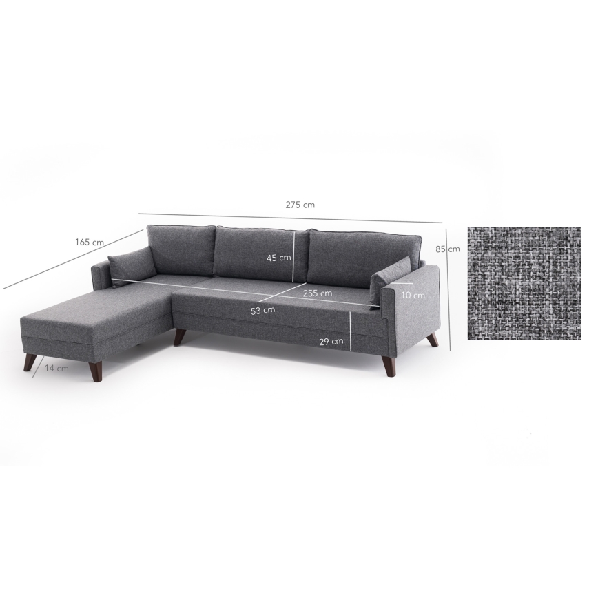 KORFU L-shaped corner sofa, left-hand, gray