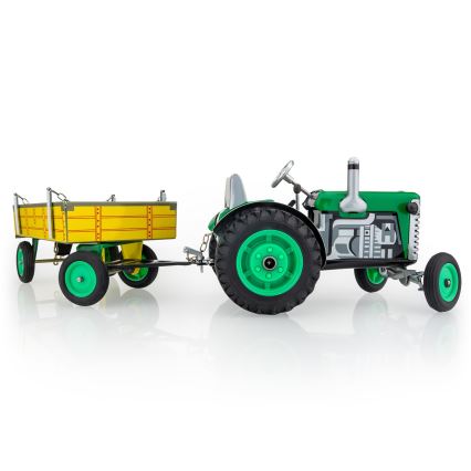 KOVAP Wind-up Tractor with Flatbed, Green/Yellow